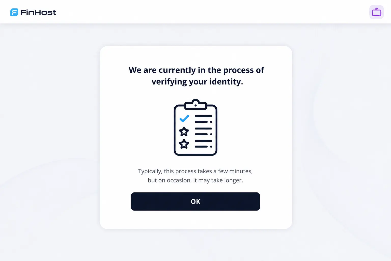 FinHost KYC application status and resubmission screen