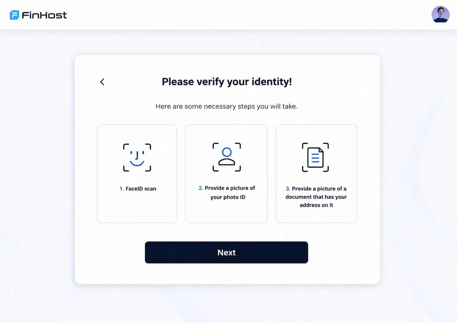 FinHost KYC status and identity verification panel