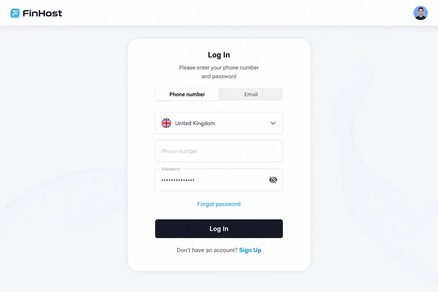 FinHost account security panel showing authentication settings